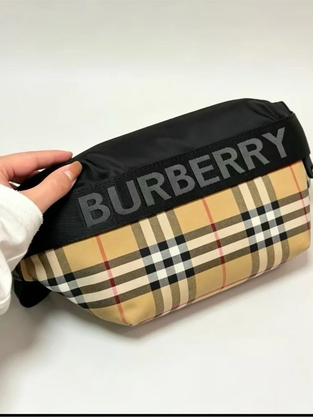 Burberryy Black & Beige Checked Belt Bag